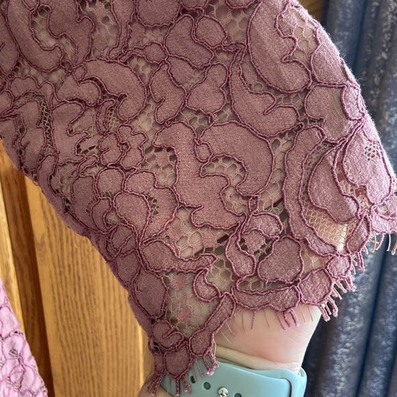 Dainty Jewells Antebellum Dark Mauve Modest Lace Slimming Sheath Midi Dress - Picture 8 of 13